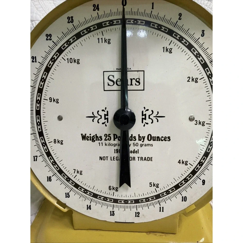 Vtg Sears Yellow Retro Kitchen Scale 1906 Model 25 Pounds By Ounces (works)